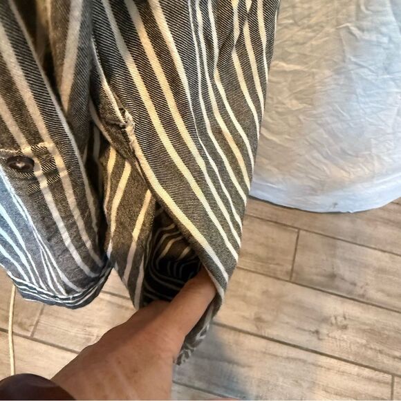 Downeast Shirt Dress Medium Button Front Charcoal White Stripe Pockets - Picture 5 of 8